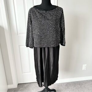 Just Living Long Sleeve Mixed  Media Pleated Satin Dress